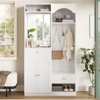 Merax Meuble d’Entrée avec Miroir et Banc, Vestiaire d’Entrée avec Rangement Chaussures, Porte-Manteau avec Crochets, Armoire de Rangement, Ensemble de Hall Moderne,Blanc - Publicité Merax Meuble d’Entrée avec Miroir et Banc, Vestiaire d’Entrée avec Rangement Chaussures, Porte-Manteau avec Crochets, Armoire de Rangement, Ensemble de Hall Moderne,Blanc - Publicité