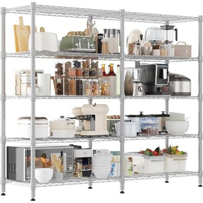 Himimi Étagères de Garage Robustes à 5 Niveaux, 180Lx45Px183H cm, Unité d'Étagères Métalliques Filaires Ajustables, Rack de Stockage Grande Capacité pour Garage Cellier Cuisine Remise Salon, Argent - Publicité Himimi Étagères de Garage Robustes à 5 Niveaux, 180Lx45Px183H cm, Unité d'Étagères Métalliques Filaires Ajustables, Rack de Stockage Grande Capacité pour Garage Cellier Cuisine Remise Salon, Argent - Publicité