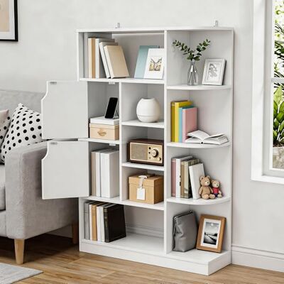 YITAHOME Bibliothèque autoportante à 9 étagères Ouvertes et 2 Portes (revêtement en Tissu) pour Salon, Chambre, Bureau, Blanche, 80 × 24 × 120 cm (L × P × H) - Publicité YITAHOME Bibliothèque autoportante à 9 étagères Ouvertes et 2 Portes (revêtement en Tissu) pour Salon, Chambre, Bureau, Blanche, 80 × 24 × 120 cm (L × P × H) - Publicité