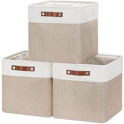 Mangata Boite de rangement 33x33x33cm, 3 paniers de rangement en tissu pour armoire, étagères et placard (Lot de 3, Kaki&blanc) - Publicité Mangata Boite de rangement 33x33x33cm, 3 paniers de rangement en tissu pour armoire, étagères et placard (Lot de 3, Kaki&blanc) - Publicité