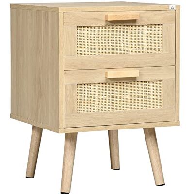 HOMCOM Table de chevet avec 2 tiroirs, table d'appoint élégante de style bohème 40x40x56cm, couleur bois naturel - Publicité HOMCOM Table de chevet avec 2 tiroirs, table d'appoint élégante de style bohème 40x40x56cm, couleur bois naturel - Publicité