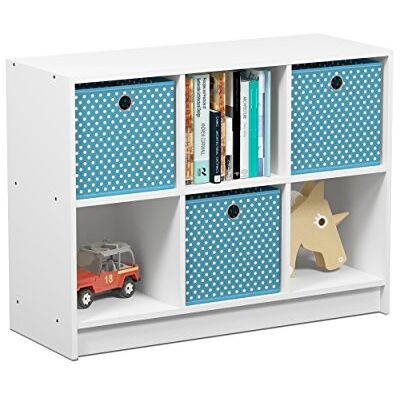 Furinno Basic Rangement de Bibliothèque 3x2 avec Bacs, Blanc/Bleu Clair - Publicité Furinno Basic Rangement de Bibliothèque 3x2 avec Bacs, Blanc/Bleu Clair - Publicité