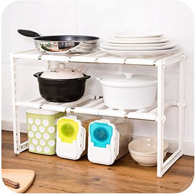 LANTUS Organiseur sous évier à 2 Niveaux, étagère de Rangement Extensible avec étagères Amovibles en Plastique et tuyaux en Acier, étagère pour Cuisine, Salle de Bain - Publicité LANTUS Organiseur sous évier à 2 Niveaux, étagère de Rangement Extensible avec étagères Amovibles en Plastique et tuyaux en Acier, étagère pour Cuisine, Salle de Bain - Publicité
