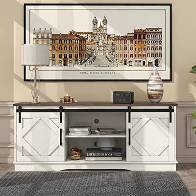 Merax Buffet de Cuisine Design Industriel Meuble de Rangement avec 2 Portes coulissantes et étagère réglable Style Maison de Campagne Meuble d'appoint pour Salon, Salle à Manger Blanc et - Publicité Merax Buffet de Cuisine Design Industriel Meuble de Rangement avec 2 Portes coulissantes et étagère réglable Style Maison de Campagne Meuble d'appoint pour Salon, Salle à Manger Blanc et - Publicité