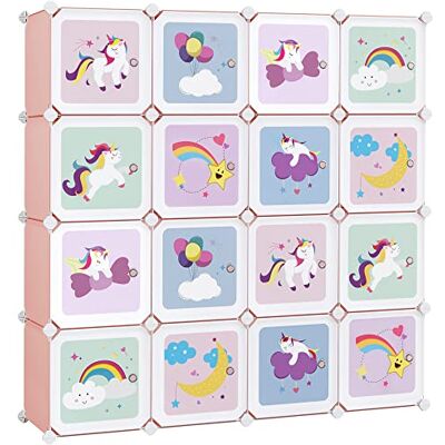 SONGMICS Meuble Rangement Enfant 16 Cubes, Armoire Modulable avec Portes, Étagère en Plastique, pour Jouets, Vêtements, Chaussures, Sacs d'École, 123 x 31 x 123 cm, Rose LPC906P01 - Publicité SONGMICS Meuble Rangement Enfant 16 Cubes, Armoire Modulable avec Portes, Étagère en Plastique, pour Jouets, Vêtements, Chaussures, Sacs d'École, 123 x 31 x 123 cm, Rose LPC906P01 - Publicité