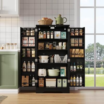Merax Armoire de Cuisine Garde-Manger Meuble Haut de Rangement 120 × 60 × 40 cm – Armoire 2 Portes avec LED capteur, étagères réglables, Buffet Cuisine/Salon Noir - Publicité Merax Armoire de Cuisine Garde-Manger Meuble Haut de Rangement 120 × 60 × 40 cm – Armoire 2 Portes avec LED capteur, étagères réglables, Buffet Cuisine/Salon Noir - Publicité