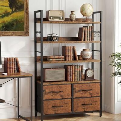 YITAHOME Bibliothèque Industrielle à 4 Niveaux avec étagères réglables et 4 tiroirs en Tissu, étagère Autonome avec Cadre en métal pour Salon, Chambre à Coucher, Bureau, Marron Rustique - Publicité YITAHOME Bibliothèque Industrielle à 4 Niveaux avec étagères réglables et 4 tiroirs en Tissu, étagère Autonome avec Cadre en métal pour Salon, Chambre à Coucher, Bureau, Marron Rustique - Publicité