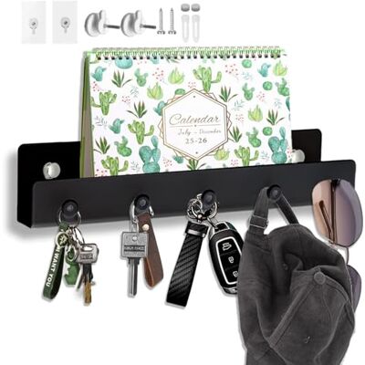 Echehi Porte Clef Mural en Métalavec 5 Crochets et Etagère, Trois Méthodes de Montage, pour Accrocher des Clés, des Manteaux, Parapluies, Lunettes de Soleil, Chaînes de Bijoux. Noir - Publicité Echehi Porte Clef Mural en Métalavec 5 Crochets et Etagère, Trois Méthodes de Montage, pour Accrocher des Clés, des Manteaux, Parapluies, Lunettes de Soleil, Chaînes de Bijoux. Noir - Publicité