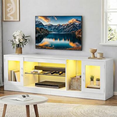 YITAHOME Meuble TV de 180 cm avec 7 LED RVB avec 2 armoires fermées, 3 étagères Ouvertes et étagère en Verre réglable Centre de Divertissement Moderne pour Le Salon 180 x 32 x 51 cm - Publicité YITAHOME Meuble TV de 180 cm avec 7 LED RVB avec 2 armoires fermées, 3 étagères Ouvertes et étagère en Verre réglable Centre de Divertissement Moderne pour Le Salon 180 x 32 x 51 cm - Publicité