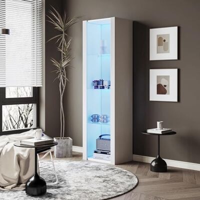 BTM Vitrine Brillant Blanche avec LED, 3 Étagères en Verre, 55x38x166cm, Vitrines Debout, Armoires Hautes Et de Rangement - Publicité BTM Vitrine Brillant Blanche avec LED, 3 Étagères en Verre, 55x38x166cm, Vitrines Debout, Armoires Hautes Et de Rangement - Publicité