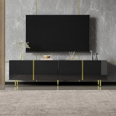 Merax Meuble TV brillant avec 4 portes en noble combinaison de couleurs noir et doré 170 cm Charnières à fermeture douce Sans chaise Noir - Publicité Merax Meuble TV brillant avec 4 portes en noble combinaison de couleurs noir et doré 170 cm Charnières à fermeture douce Sans chaise Noir - Publicité