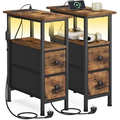 SONGMICS BELLAH Collection Table d’Appoint, Table de Chevet avec Multiprise Intégrée, Éclairage LED, 2 Tiroirs, Bout de Canapé, Salon, Chambre, Lot de 2, Marron Rustique LGS012K102 - Publicité SONGMICS BELLAH Collection Table d’Appoint, Table de Chevet avec Multiprise Intégrée, Éclairage LED, 2 Tiroirs, Bout de Canapé, Salon, Chambre, Lot de 2, Marron Rustique LGS012K102 - Publicité