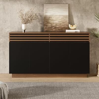BTM Buffet Moderne 150 x 40 x 85 Cm Aspect Bois Marron À 2 Tiroirs Et 4 Portes Noires, Grand Espace De Rangement Stylé pour Salon, Salle À Manger Et Cuisine - Publicité BTM Buffet Moderne 150 x 40 x 85 Cm Aspect Bois Marron À 2 Tiroirs Et 4 Portes Noires, Grand Espace De Rangement Stylé pour Salon, Salle À Manger Et Cuisine - Publicité