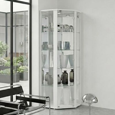 K-Möbel Vitrine en Verre d'angle Blanche 176x56,5x56,5 cm, 4 tablettes, Serrure, Miroir & LED, Présentoir Clair, Meuble sur Pied, Étagère Salon, - Publicité K-Möbel Vitrine en Verre d'angle Blanche 176x56,5x56,5 cm, 4 tablettes, Serrure, Miroir & LED, Présentoir Clair, Meuble sur Pied, Étagère Salon, - Publicité