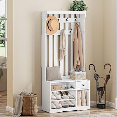 YITAHOME Porte-Manteau avec Banc, Meuble d’Entrée, avec Étagères à Chaussures, Étagères Réglables, 7 Crochets, avec Tiroir en Tissu Amovible, 80 x 35 x 180 cm pour Entrée, Couloir, Blanc - Publicité YITAHOME Porte-Manteau avec Banc, Meuble d’Entrée, avec Étagères à Chaussures, Étagères Réglables, 7 Crochets, avec Tiroir en Tissu Amovible, 80 x 35 x 180 cm pour Entrée, Couloir, Blanc - Publicité