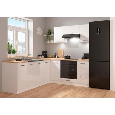 PEGANE Cuisine d'angle complète 200x220 cm, Meubles de Cuisine modulables Coloris Blanc/Craie Brillant, Plan de Travail Non Inclus - Publicité PEGANE Cuisine d'angle complète 200x220 cm, Meubles de Cuisine modulables Coloris Blanc/Craie Brillant, Plan de Travail Non Inclus - Publicité