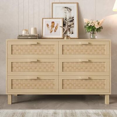 Merax Buffet en Bois Commode élégante en Bois Naturel avec 6 tiroirs en rotin – Meuble de Rangement Polyvalent – Meuble TV ou Rangement pour Salon, Chambre et Salle à Manger – 120 x 75 x 40 cm - Publicité Merax Buffet en Bois Commode élégante en Bois Naturel avec 6 tiroirs en rotin – Meuble de Rangement Polyvalent – Meuble TV ou Rangement pour Salon, Chambre et Salle à Manger – 120 x 75 x 40 cm - Publicité