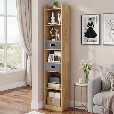 YITAHOME Bibliothèque d'angle Haute et étroite, 5 étagères et 2 tiroirs en Tissu, étagère autoportante pour Salon, Chambre ou Bureau, Finition chêne, 30 cm (L) × 24 cm (P) × 180 cm (H) - Publicité YITAHOME Bibliothèque d'angle Haute et étroite, 5 étagères et 2 tiroirs en Tissu, étagère autoportante pour Salon, Chambre ou Bureau, Finition chêne, 30 cm (L) × 24 cm (P) × 180 cm (H) - Publicité