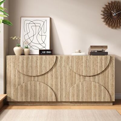 BTM Sideboard avec Étagères, Rebounder, Veines De Bois Naturelles, 160×40×80 cm - Publicité BTM Sideboard avec Étagères, Rebounder, Veines De Bois Naturelles, 160×40×80 cm - Publicité