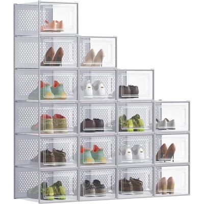 SONGMICS Boîtes à Chaussures, Rangement Chaussures en Plastique, Pliables et Empilables, pour Pointure Jusqu’à 47, Lot de 18, Transparent et Gris Tourterelle LSP077G18 - Publicité SONGMICS Boîtes à Chaussures, Rangement Chaussures en Plastique, Pliables et Empilables, pour Pointure Jusqu’à 47, Lot de 18, Transparent et Gris Tourterelle LSP077G18 - Publicité