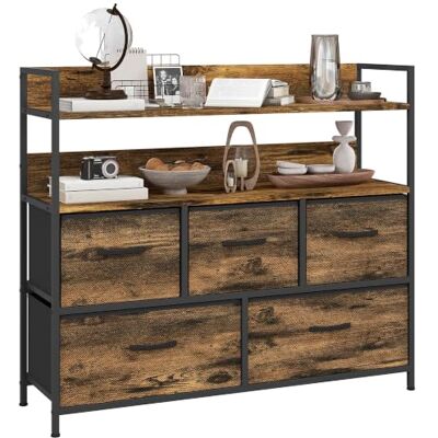 HOMCOM Commode avec 5 Tiroirs en Tissu Pliables, Brun Rustique Commode Chambre, Meuble de Rangement, Étagères Ouvertes, Plateau, Cadre en Acier, Style Industriel, pour Chambre, Salon - Publicité HOMCOM Commode avec 5 Tiroirs en Tissu Pliables, Brun Rustique Commode Chambre, Meuble de Rangement, Étagères Ouvertes, Plateau, Cadre en Acier, Style Industriel, pour Chambre, Salon - Publicité