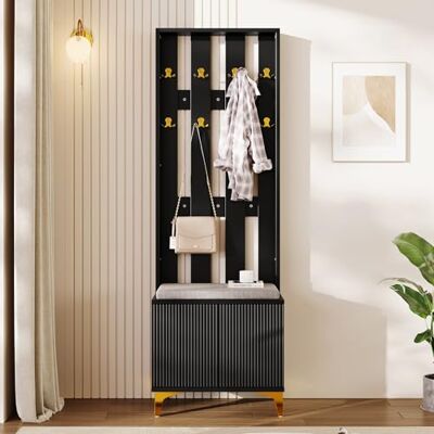 Merax Garde-robes, vestiaire moderne avec banc et coussin, garde-robe avec étagère à chaussures pour couloir, 60,5 L x 180,5 H x 35,2 B cm, Noir - Publicité Merax Garde-robes, vestiaire moderne avec banc et coussin, garde-robe avec étagère à chaussures pour couloir, 60,5 L x 180,5 H x 35,2 B cm, Noir - Publicité