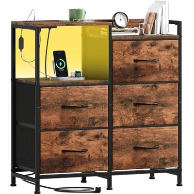 Somdot Commode Chambre Connectée, Commode LED par APP ou Button avec Station de Charge, Meuble de Rangement en Tissu, Dortoir, Salon, Entrée, 5 Tiroirs, Imprimé Grain de Bois - Publicité Somdot Commode Chambre Connectée, Commode LED par APP ou Button avec Station de Charge, Meuble de Rangement en Tissu, Dortoir, Salon, Entrée, 5 Tiroirs, Imprimé Grain de Bois - Publicité
