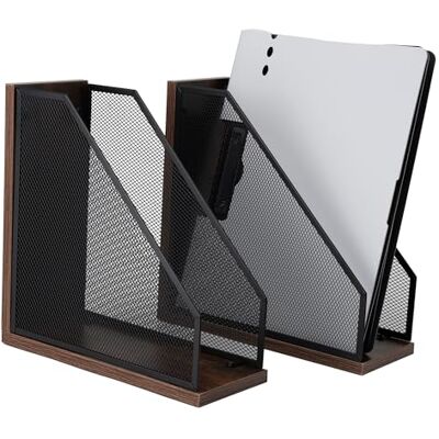ASIFMTHOT Lot de 2 porte-revues en bois antique en maille pour bureau, accessoires de bureau, boîte de classement décorative (noir) - Publicité ASIFMTHOT Lot de 2 porte-revues en bois antique en maille pour bureau, accessoires de bureau, boîte de classement décorative (noir) - Publicité