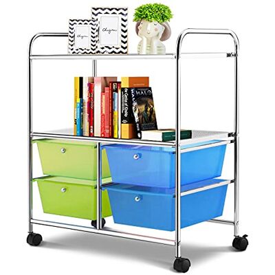 COSTWAY Chariot de Rangement à roulettes avec 4 Tiroirs Plastiques, Tour de Rangement, Cadre en Métal, Desserte à roulettes pour Bureau, Salon, Cuisine, Salle de Bain - Publicité COSTWAY Chariot de Rangement à roulettes avec 4 Tiroirs Plastiques, Tour de Rangement, Cadre en Métal, Desserte à roulettes pour Bureau, Salon, Cuisine, Salle de Bain - Publicité