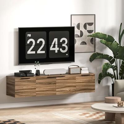 HOMCOM Meuble TV Suspendu 150 cm, Meuble Télé pour Téléviseur jusqu'à 65 Pouces, Banc Mural avec 3 Placards à Portes et Étagères Amovibles pour Salon ou Chambre à Coucher, Marron - Publicité HOMCOM Meuble TV Suspendu 150 cm, Meuble Télé pour Téléviseur jusqu'à 65 Pouces, Banc Mural avec 3 Placards à Portes et Étagères Amovibles pour Salon ou Chambre à Coucher, Marron - Publicité