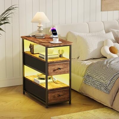 FEEOHOME Table d’Appoint Moderne, Table de Chevet avec LED et USB, Tables de Nuit Étroite, Table Basse Salon Multifonctionnel avec 2 Tiroirs et Compartiments Ouverts - Publicité FEEOHOME Table d’Appoint Moderne, Table de Chevet avec LED et USB, Tables de Nuit Étroite, Table Basse Salon Multifonctionnel avec 2 Tiroirs et Compartiments Ouverts - Publicité