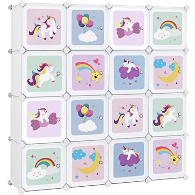 SONGMICS Meuble Rangement Enfant 16 Cubes, Armoire Modulable avec Portes, Étagère en Plastique, pour Jouets, Vêtements, Chaussures, Sacs d'École, 123 x 31 x 123 cm, Blanc LPC906W01 - Publicité SONGMICS Meuble Rangement Enfant 16 Cubes, Armoire Modulable avec Portes, Étagère en Plastique, pour Jouets, Vêtements, Chaussures, Sacs d'École, 123 x 31 x 123 cm, Blanc LPC906W01 - Publicité