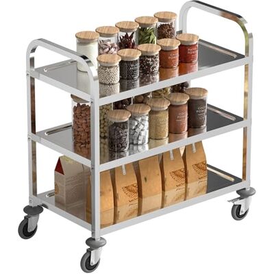 HOMCOM Desserte de Cuisine à roulettes à 3 étagères, Chariot de Rangement en Acier INOX., Chariot de Cuisine et Salle à Manger, 90,5 x 50,5 x 88,2 cm, argenté - Publicité HOMCOM Desserte de Cuisine à roulettes à 3 étagères, Chariot de Rangement en Acier INOX., Chariot de Cuisine et Salle à Manger, 90,5 x 50,5 x 88,2 cm, argenté - Publicité