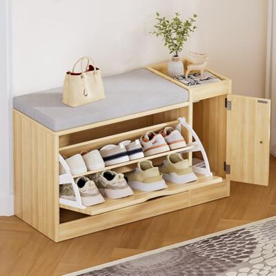 Yorbay Meuble de rangement multifonction avec assise : étagère à chaussures avec espace de rangement pour 6 paires de chaussures Banc à chaussures étroit avec rabats et compartiments réglables pour - Publicité Yorbay Meuble de rangement multifonction avec assise : étagère à chaussures avec espace de rangement pour 6 paires de chaussures Banc à chaussures étroit avec rabats et compartiments réglables pour - Publicité