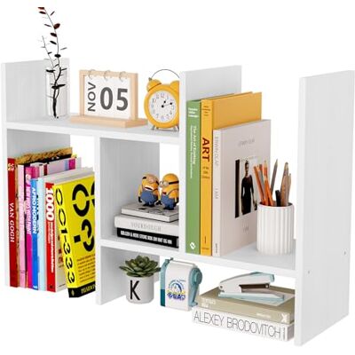 EasyPAG Bois Petite Étagère de Bureau Réglable Bibliothèque de Bureau Rangement de Bureau Organisateur de Bureau pour la Maison et Le Bureau, Cuisine et Salle de Bain,Blanc - Publicité EasyPAG Bois Petite Étagère de Bureau Réglable Bibliothèque de Bureau Rangement de Bureau Organisateur de Bureau pour la Maison et Le Bureau, Cuisine et Salle de Bain,Blanc - Publicité
