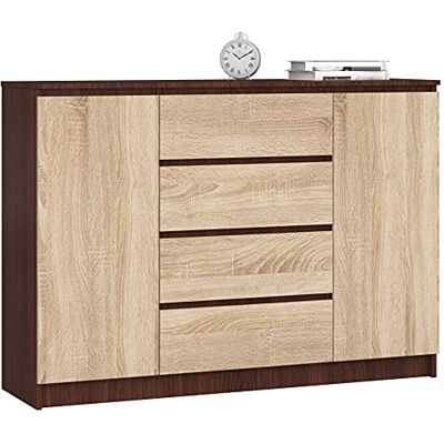 AKORD Commode K 140 cm 4 Tiroirs et 2 Portes pour Le Salon Chambre Bureau Salon Design Moderne Fonctionnel Panneau Stratifié Couleur Wengé/Sonoma - Publicité AKORD Commode K 140 cm 4 Tiroirs et 2 Portes pour Le Salon Chambre Bureau Salon Design Moderne Fonctionnel Panneau Stratifié Couleur Wengé/Sonoma - Publicité