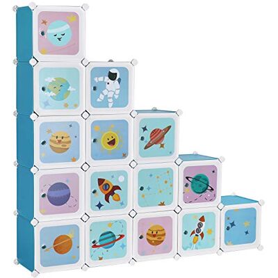 SONGMICS Meuble de Rangement Enfant 15 Cubes, Armoire modulable avec Portes, Étagère en Plastique, pour vêtements, Chaussures, Jouets, Sacs d'école, 153 x 31 x 153 cm, Bleu LPC902Q01 - Publicité SONGMICS Meuble de Rangement Enfant 15 Cubes, Armoire modulable avec Portes, Étagère en Plastique, pour vêtements, Chaussures, Jouets, Sacs d'école, 153 x 31 x 153 cm, Bleu LPC902Q01 - Publicité