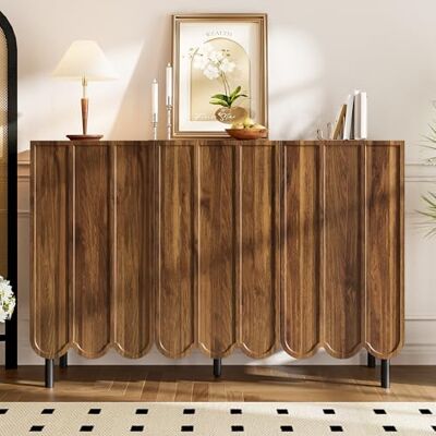 Merax Buffet 120x35x80 cm, commode avec portes ondulées, sans poignées, étagères réglables, pour salon, salle à manger ou couloir, couleur bois foncé - Publicité Merax Buffet 120x35x80 cm, commode avec portes ondulées, sans poignées, étagères réglables, pour salon, salle à manger ou couloir, couleur bois foncé - Publicité