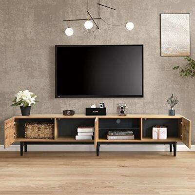 BTM Meuble TV, LED Couleur Réglable, Meuble TV Bois avec Portes et Compartiment, pour Salon, Moderne Salle à Manger, Chambre, Noir & Bois - Publicité BTM Meuble TV, LED Couleur Réglable, Meuble TV Bois avec Portes et Compartiment, pour Salon, Moderne Salle à Manger, Chambre, Noir & Bois - Publicité
