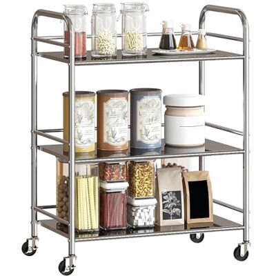 HOMCOM Desserte Cuisine, Chariot de Service à 3 Niveaux en Acier Inoxydable 201 avec 3 étagères et poignées, Chariot de Rangement à roulettes pour Salon, Bureau, Cuisine, 60 x 35 x 77 cm, argenté - Publicité HOMCOM Desserte Cuisine, Chariot de Service à 3 Niveaux en Acier Inoxydable 201 avec 3 étagères et poignées, Chariot de Rangement à roulettes pour Salon, Bureau, Cuisine, 60 x 35 x 77 cm, argenté - Publicité