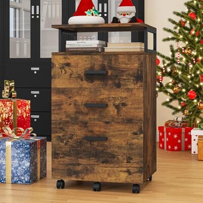 YITAHOME Meuble Rangement Bureau, Caisson 3 Tiroirs Étagère Ouverte, Sideboard, pour Documents, Support d'imprimante sur 5 roulettes Mobile, Caisson de Burea (Marron Rustique) - Publicité YITAHOME Meuble Rangement Bureau, Caisson 3 Tiroirs Étagère Ouverte, Sideboard, pour Documents, Support d'imprimante sur 5 roulettes Mobile, Caisson de Burea (Marron Rustique) - Publicité
