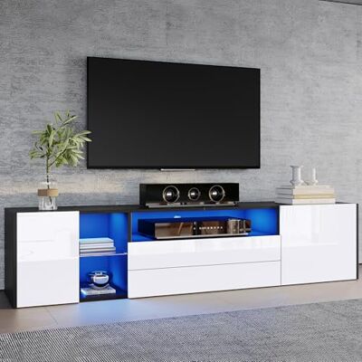 Merax Meuble TV avec LED brillant, 2 portes et 2 tiroirs, pour téléviseur jusqu'à 75 pouces, 180 cm, Noir et Blanc - Publicité Merax Meuble TV avec LED brillant, 2 portes et 2 tiroirs, pour téléviseur jusqu'à 75 pouces, 180 cm, Noir et Blanc - Publicité