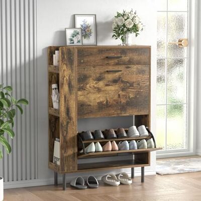 Skokliz Meuble Chaussure Entrée avec 2 Portes cachées et tiroir Meuble à Chaussures- avec étagères réglables Armoire à Chaussures étroite pour Couloir, entrée, Salon 75 x 24 x 105 cm - Publicité Skokliz Meuble Chaussure Entrée avec 2 Portes cachées et tiroir Meuble à Chaussures- avec étagères réglables Armoire à Chaussures étroite pour Couloir, entrée, Salon 75 x 24 x 105 cm - Publicité