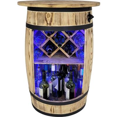 weeco Becque Bar en Bois Massif avec Support à vin Pliable et éclairage LED RGB Table tonneau décorative 80x50 cm pour Bar ou Salon - Publicité weeco Becque Bar en Bois Massif avec Support à vin Pliable et éclairage LED RGB Table tonneau décorative 80x50 cm pour Bar ou Salon - Publicité