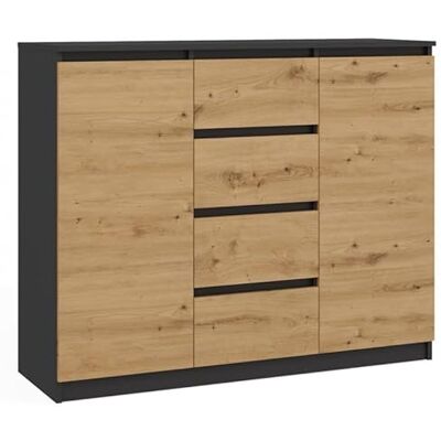 CDF Commode 2 Portes et 4 Tiroirs Meuble de Rangement Salon Chambre Buffet Haut Design Moderne 120 x 40 x 97 cm Chêne Artisan/Anthracite - Publicité CDF Commode 2 Portes et 4 Tiroirs Meuble de Rangement Salon Chambre Buffet Haut Design Moderne 120 x 40 x 97 cm Chêne Artisan/Anthracite - Publicité