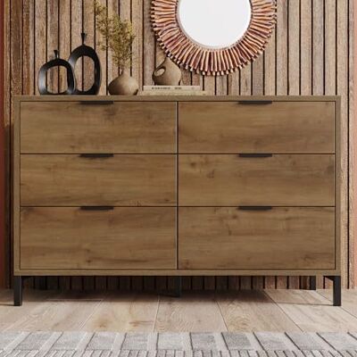 Merax Buffet, Commode de Chambre à Coucher avec 6 tiroirs, Armoire de Rangement pour Salon, couloirs, Placard de Cuisine Vintage, Chêne foncé, 40 x 120 x 76 cm - Publicité Merax Buffet, Commode de Chambre à Coucher avec 6 tiroirs, Armoire de Rangement pour Salon, couloirs, Placard de Cuisine Vintage, Chêne foncé, 40 x 120 x 76 cm - Publicité