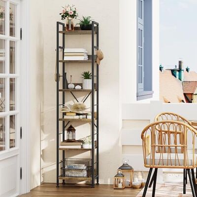 YITAHOME Bibliothèque à 6 Niveaux, étagère à Livres au Sol avec 4 Crochets, étagère en Bois et Cadre en métal, étagère Haute Industrielle, Rangement pour Salon, Bureau à Domicile, Marron Rustique - Publicité YITAHOME Bibliothèque à 6 Niveaux, étagère à Livres au Sol avec 4 Crochets, étagère en Bois et Cadre en métal, étagère Haute Industrielle, Rangement pour Salon, Bureau à Domicile, Marron Rustique - Publicité