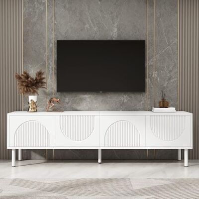 Merax Meuble TV Bas Finition Blanc Mat Portes en Relief 3D Gestion des câbles et Espace de Rangement Design Minimaliste pour Salon, Chambre à Coucher et Couloir 180 x 40 x 52 cm (L x l x H) - Publicité Merax Meuble TV Bas Finition Blanc Mat Portes en Relief 3D Gestion des câbles et Espace de Rangement Design Minimaliste pour Salon, Chambre à Coucher et Couloir 180 x 40 x 52 cm (L x l x H) - Publicité
