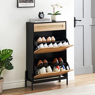 OPULENTHOME Meuble à Chaussures 12 Paires, 2 Portes Armoire à Chaussures en Rotin avec étagères Réglables, Rangement Chaussures Étroit pour Entrée ou Couloir 102 x 24 x 61 cm - Publicité OPULENTHOME Meuble à Chaussures 12 Paires, 2 Portes Armoire à Chaussures en Rotin avec étagères Réglables, Rangement Chaussures Étroit pour Entrée ou Couloir 102 x 24 x 61 cm - Publicité