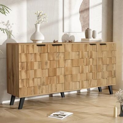 BTM Sideboard Moderne 4 Portes 160.5x35.5x78 cm, Design Pratique Salon Chambre - Publicité BTM Sideboard Moderne 4 Portes 160.5x35.5x78 cm, Design Pratique Salon Chambre - Publicité